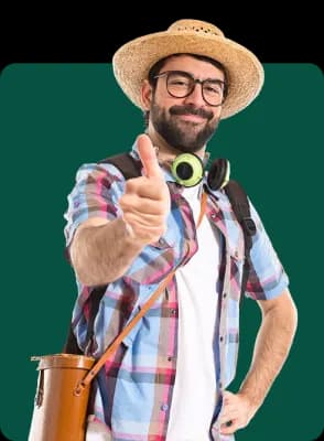 Happy traveler giving thumbs up